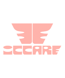 Logo ICCARE — symbole en forme d'ailes stylisées en rose pâle au-dessus du texte ICCARE, sur fond blanc