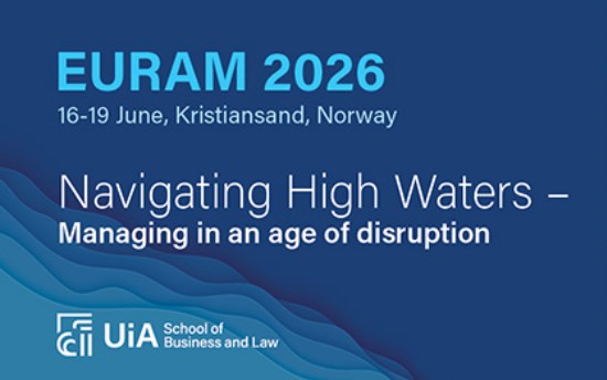 Visuel de la conférence EURAM 2026 – Navigating High Waters : Managing in an age of disruption, 16-19 juin, Kristiansand, Norvège